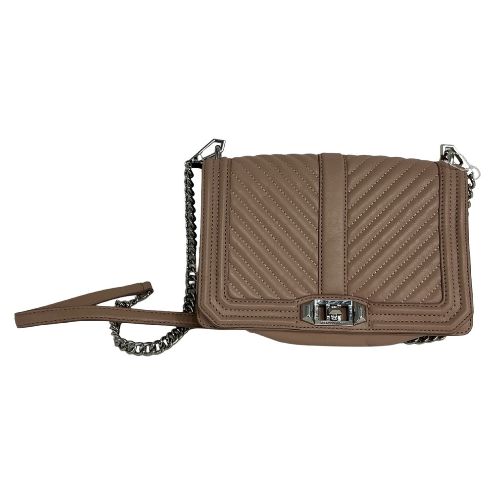 Rebecca Minkoff Love Too Crossbody Bag Tan Quilted Leather Silver Hardware - Picture 1 of 8